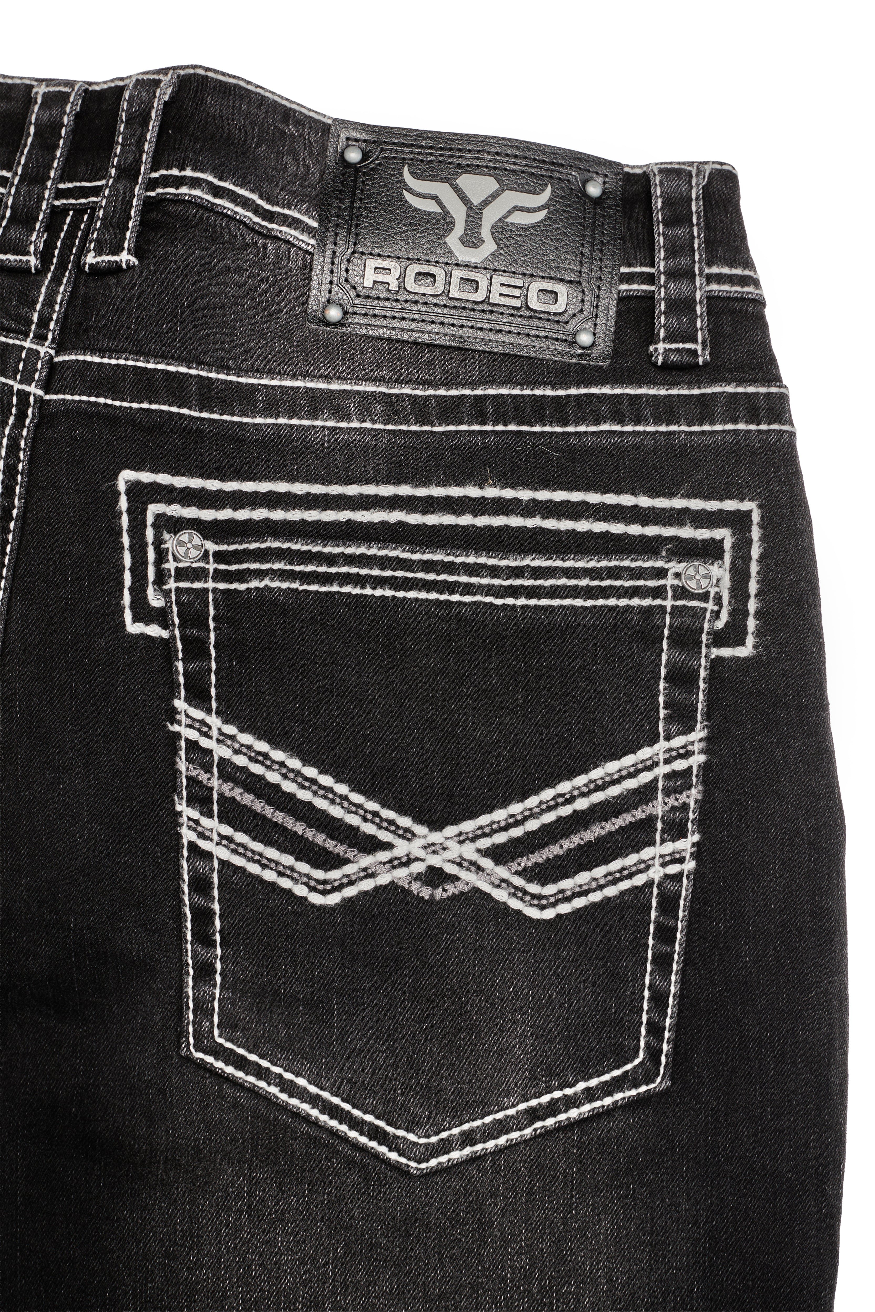 MEN'S COTTON/SPANDEX STRETCH FANCY SLIM STRAIGHT JEANS-RP500-504-DKBLACK