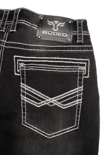 MEN'S COTTON/SPANDEX STRETCH FANCY SLIM STRAIGHT JEANS-RP500-504-DKBLACK