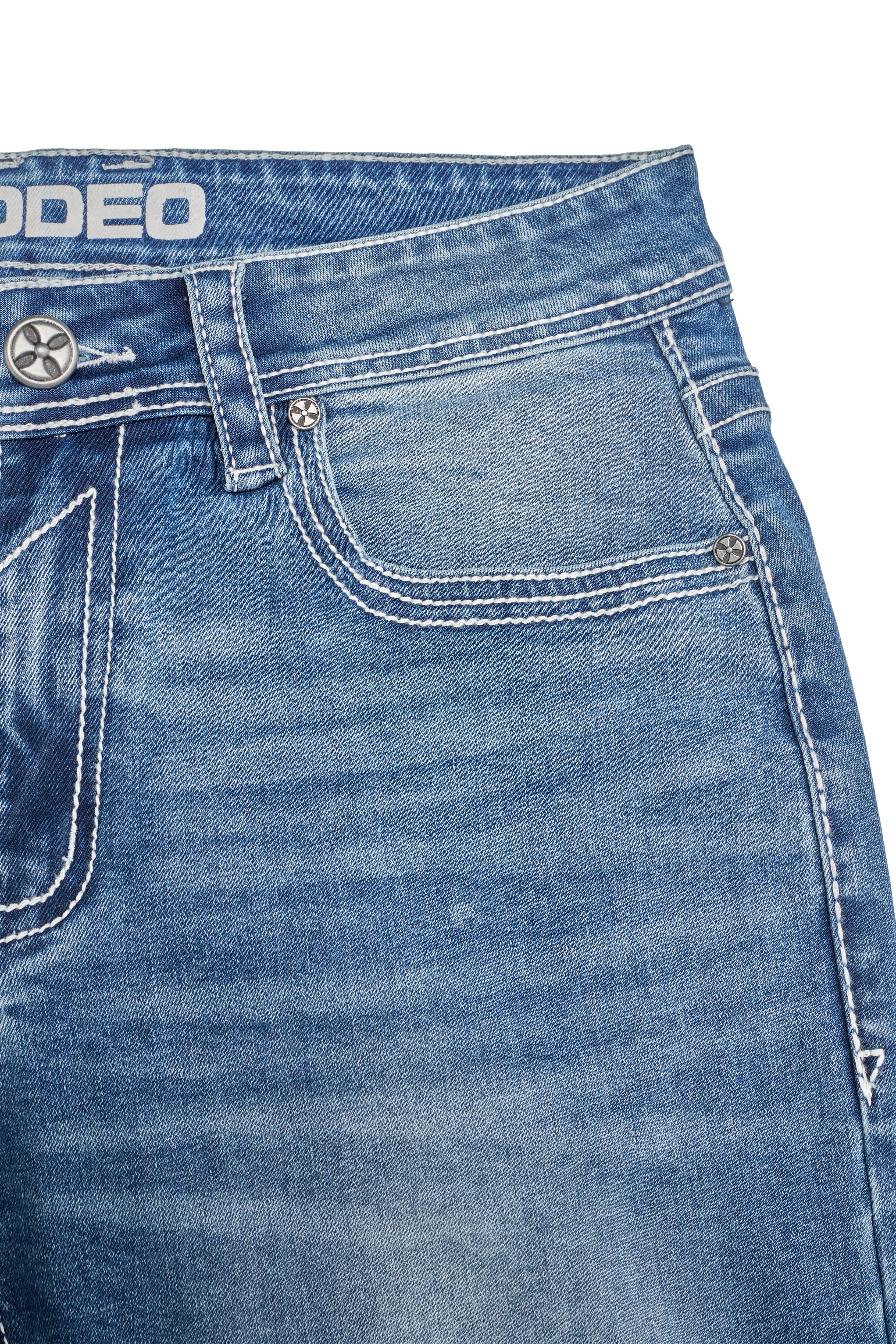 MEN'S COTTON/SPANDEX STRETCH FANCY SLIM STRAIGHT JEANS-RP500-504-MED BLUE