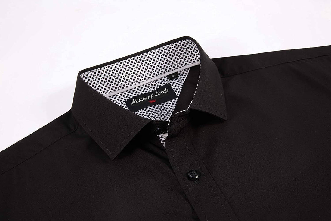 Calvetti Mens Dress Shirts Wrinkle Free Regular Long Sleeve Shirts-BLACK - Rodeo Clothing wholesale 