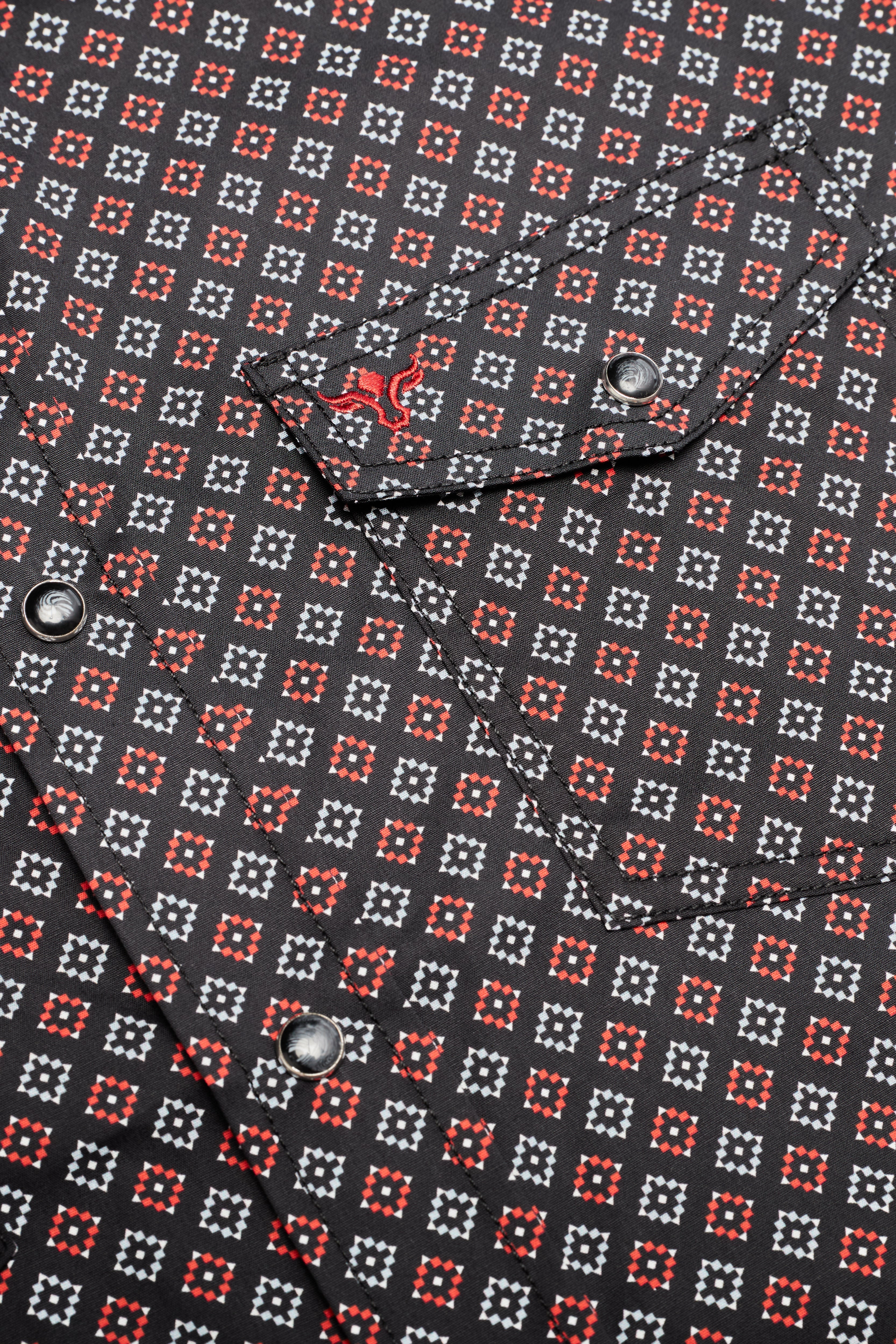 Men's Short Sleeve Pearl Snap Print Shirt-PS100S-1184