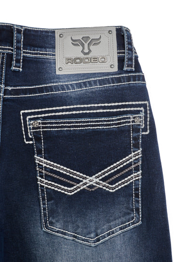 MEN'S COTTON/SPANDEX STRETCH FANCY SLIM STRAIGHT JEANS-RP500-504-DKBLUE
