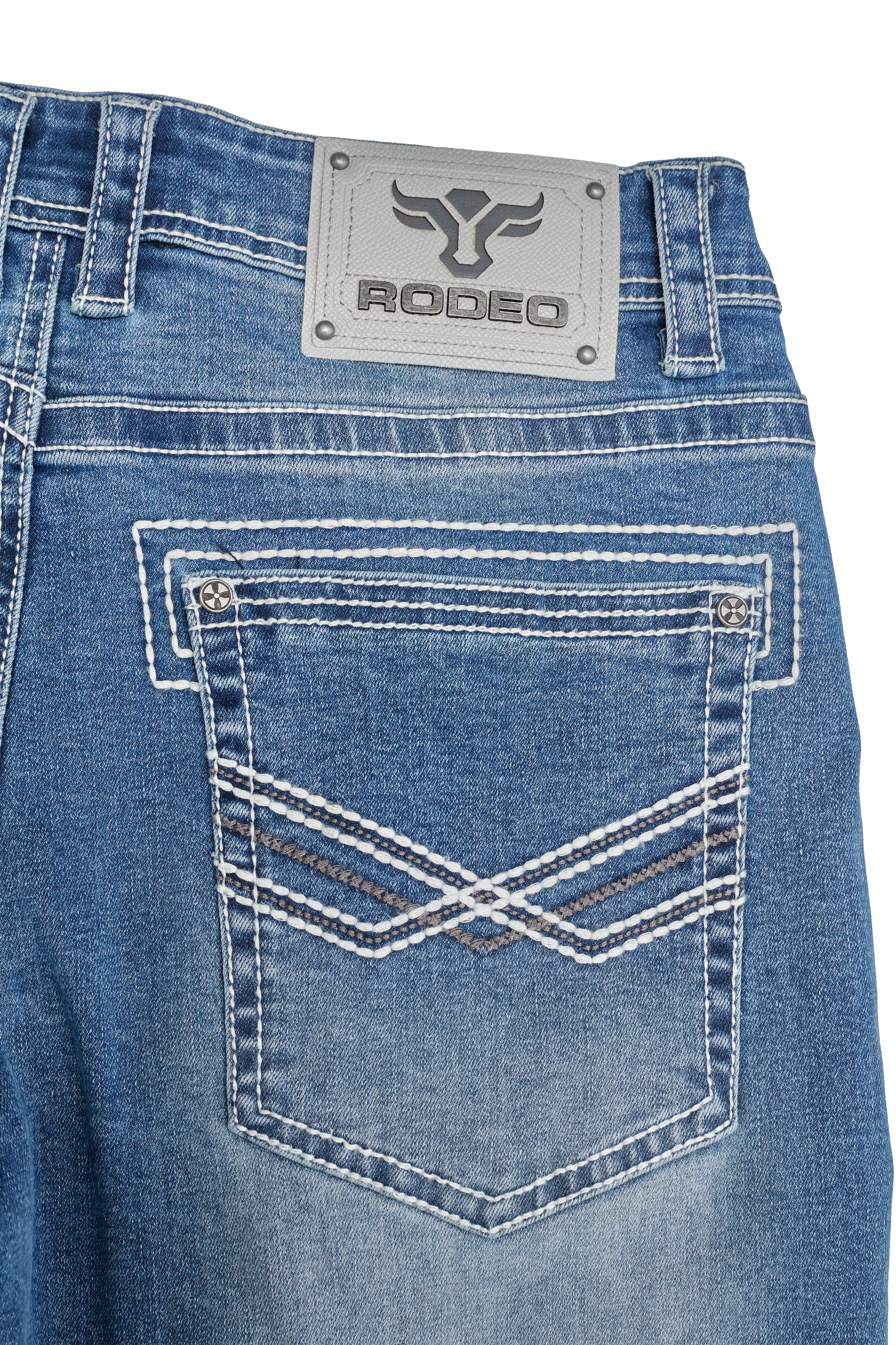 MEN'S COTTON/SPANDEX STRETCH FANCY SLIM STRAIGHT JEANS-RP500-504-MED BLUE