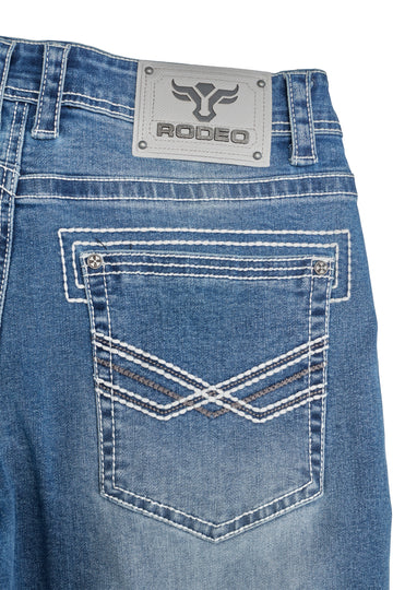 MEN'S COTTON/SPANDEX STRETCH FANCY SLIM STRAIGHT JEANS-RP500-504-MED BLUE