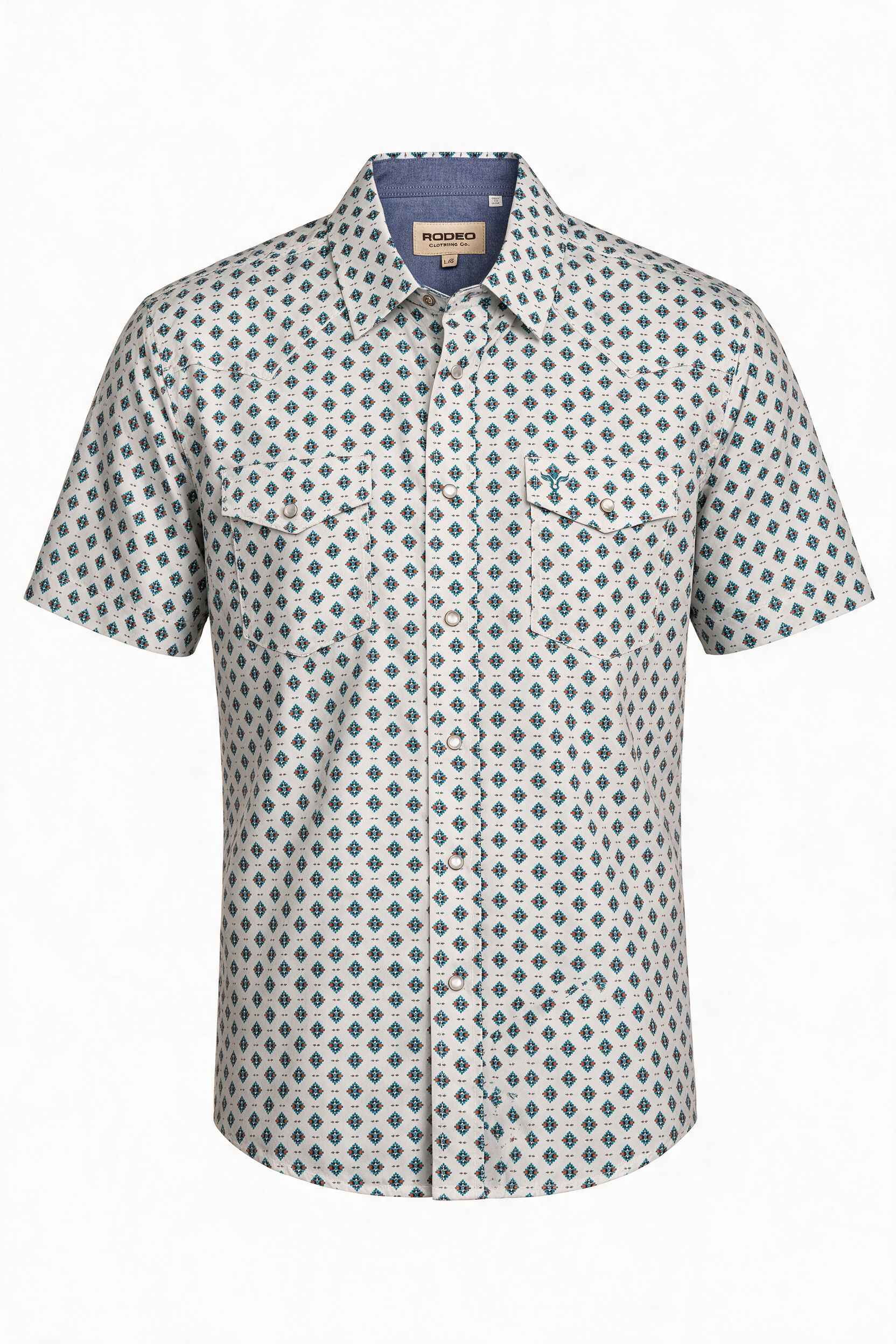 Men's Short Sleeve Pearl Snap Print Shirt-PS100S-1097