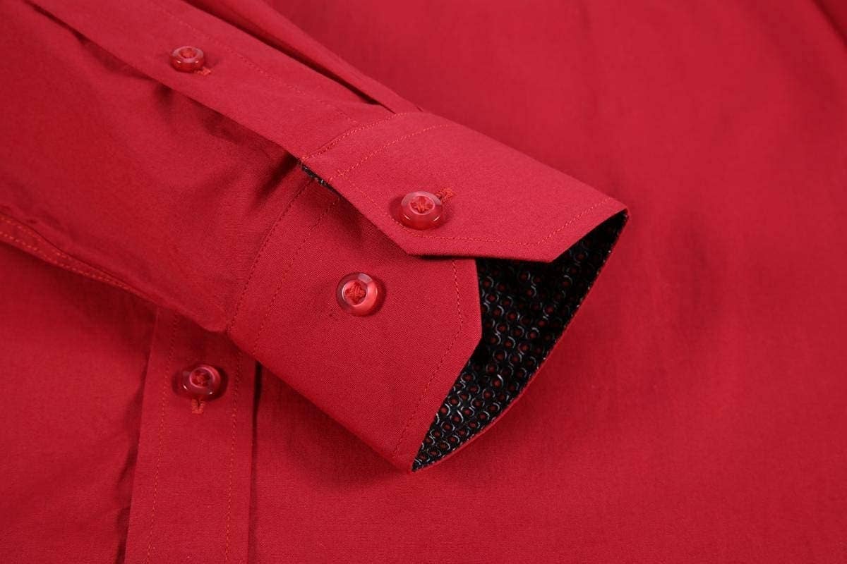 Calvetti Mens Dress Shirts Wrinkle Free Regular Long Sleeve Shirts - RED