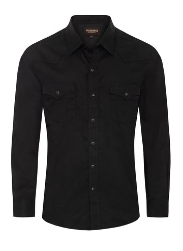 Men's Western Solid Twill Shirt-AC108L-BLACK