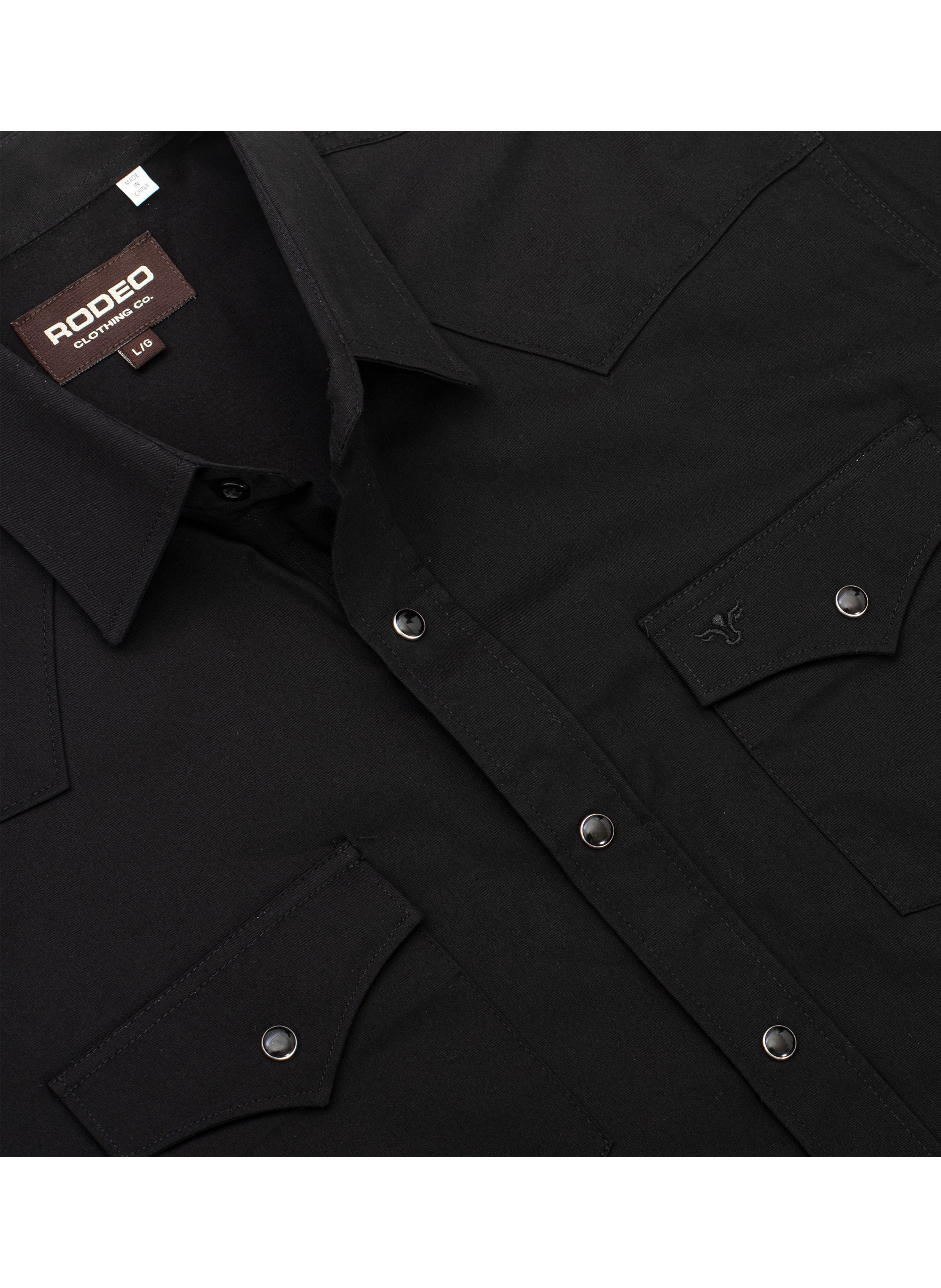 Black shirt with 'Rodeo' label on a white background