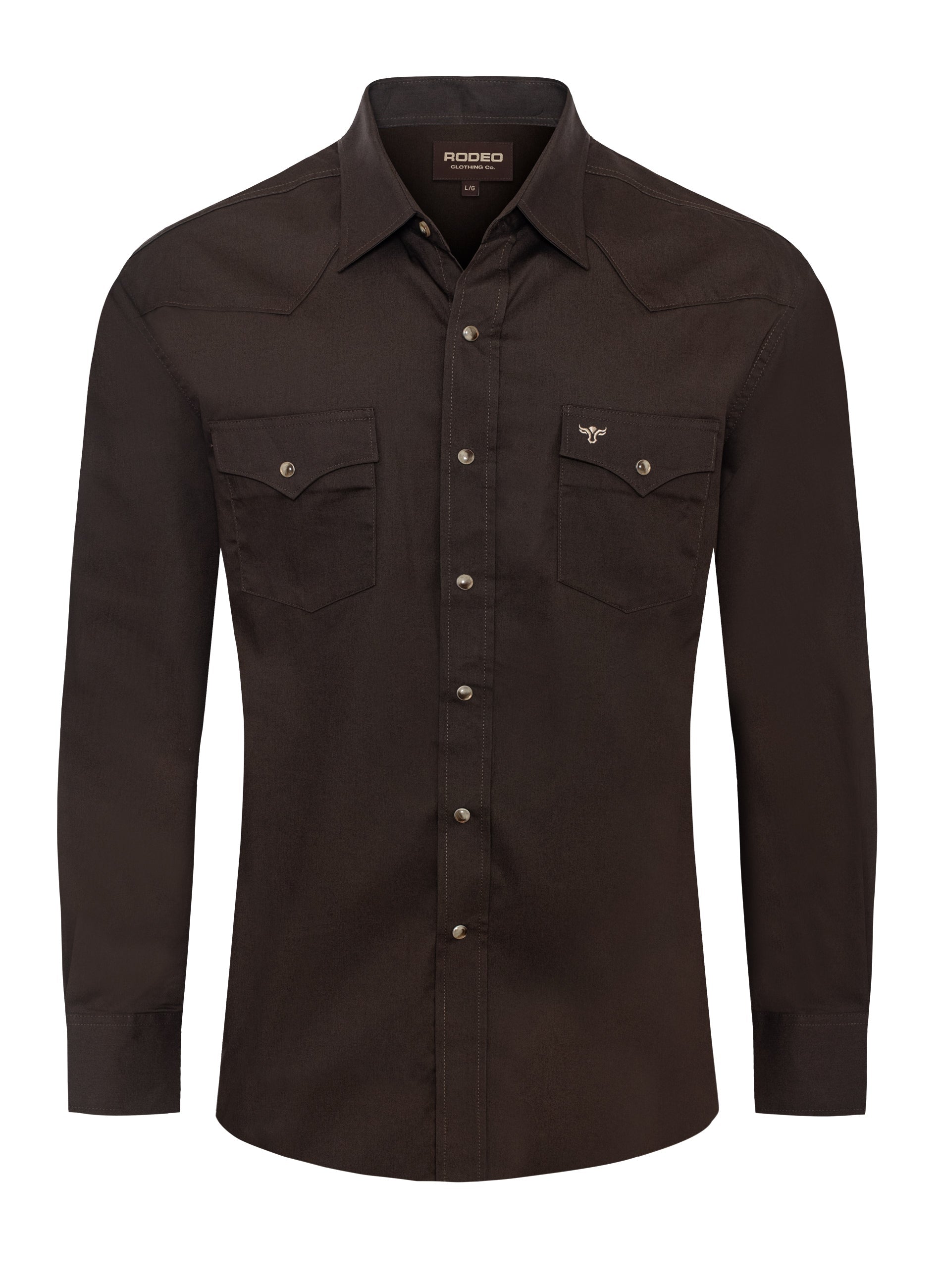 Men's Western Solid Twill Shirt-AC108L-BROWN