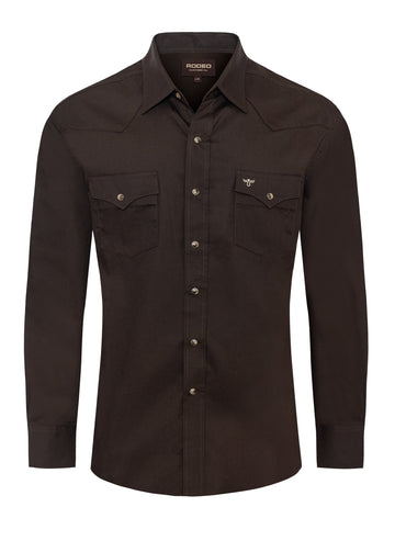 Men's Western Solid Twill Shirt-AC108L-BROWN