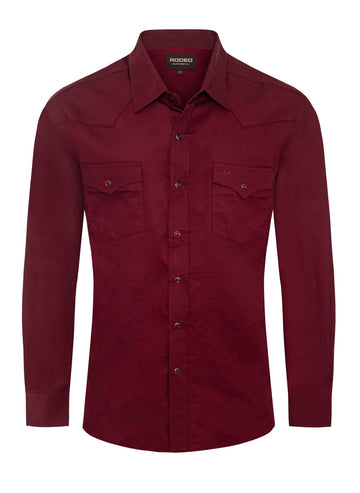 Men's Western Solid Twill Shirt-AC108L-BURGUNDY