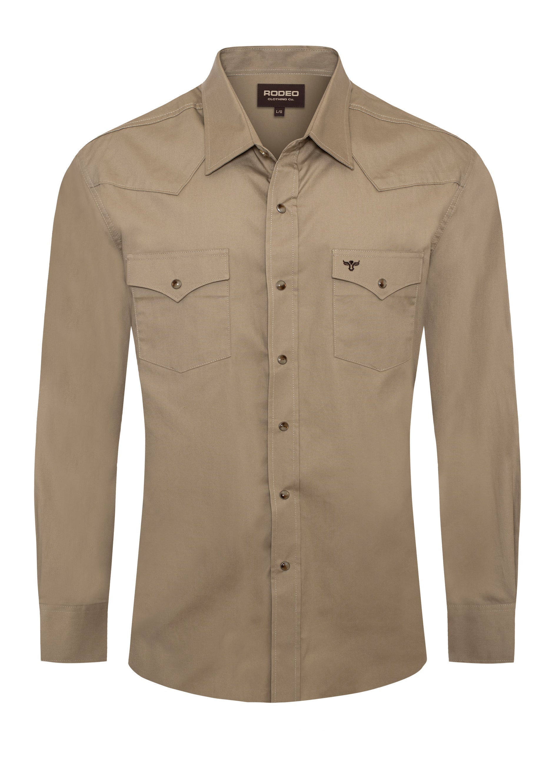 Men's Western Solid Twill Shirt-AC108L-KHAKI