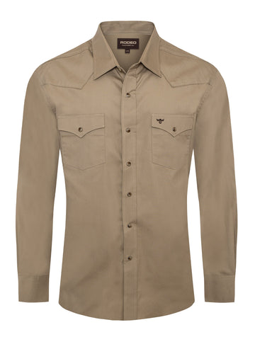 Men's Western Solid Twill Shirt-AC108L-KHAKI