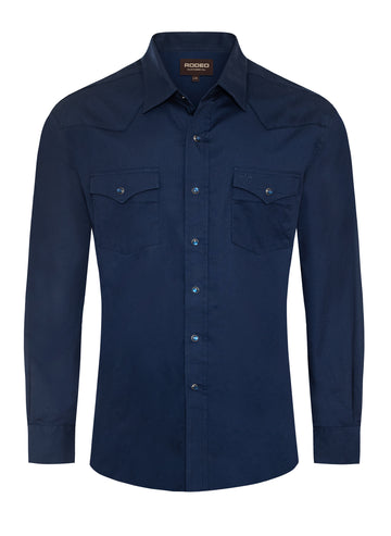 Men's Western Solid Twill Shirt-AC108L-NAVY