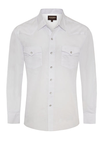 Men's Western Solid Twill Shirt-AC108L-WHITE