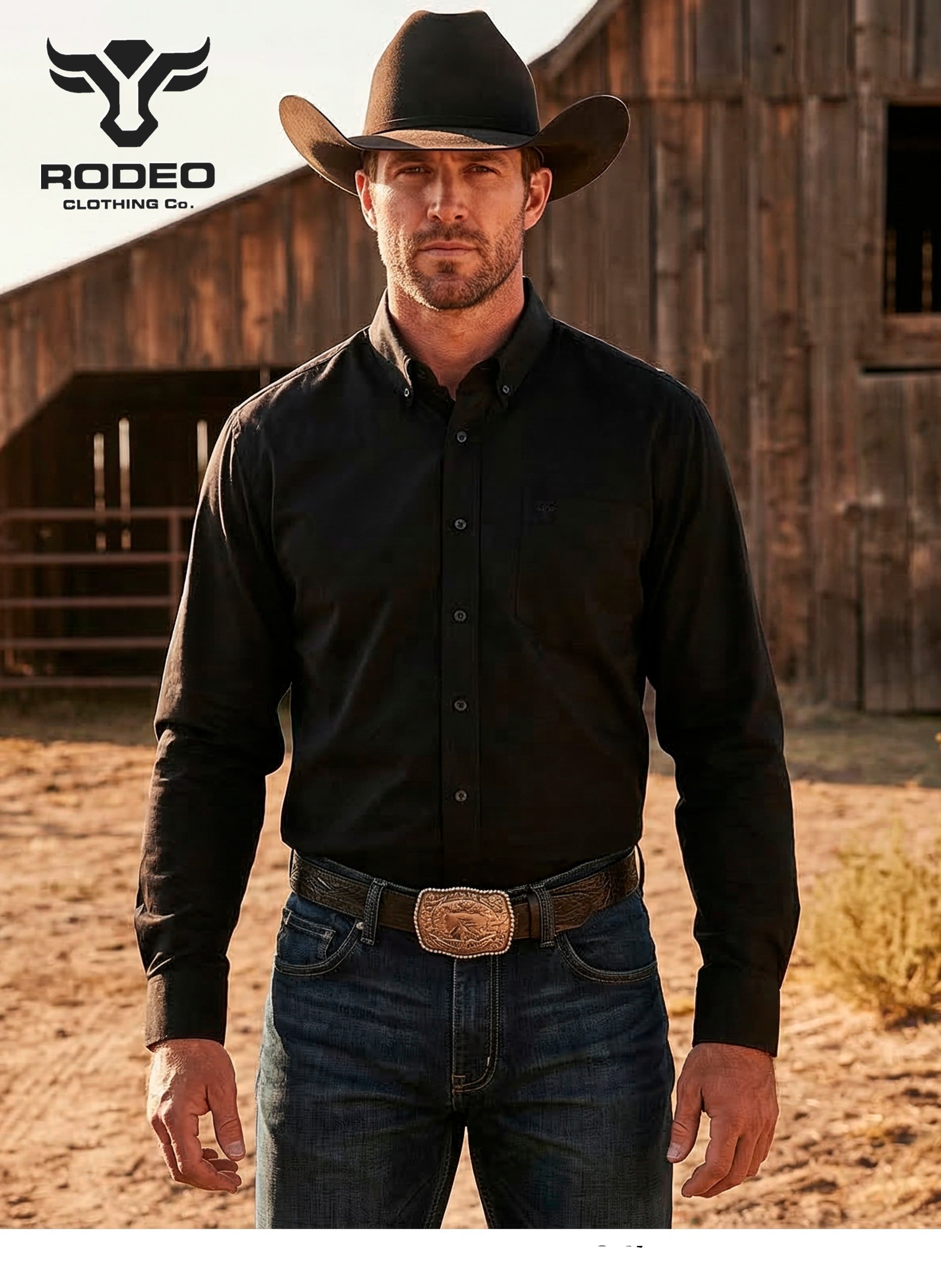 Men’s Solid Western 100% Cotton Twill Button Down Shirt-AC110L-BLACK