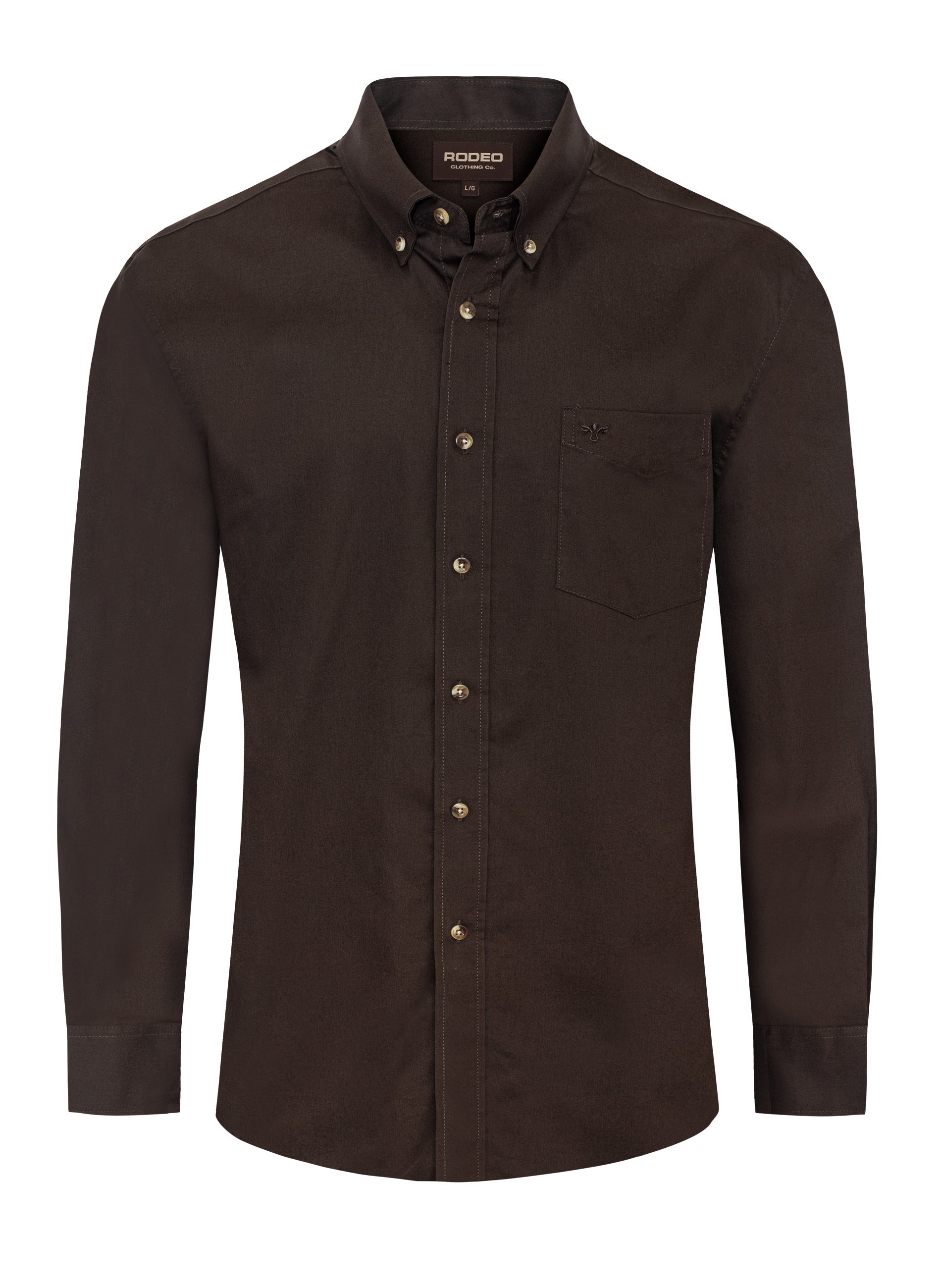 Men’s Solid Western 100% Cotton Twill Button Down Shirt-AC110L-BROWN