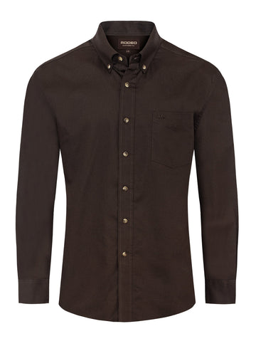 Men’s Solid Western 100% Cotton Twill Button Down Shirt-AC110L-BROWN