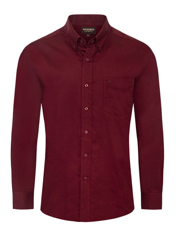 Men’s Solid Western 100% Cotton Twill Button Down Shirt-AC110L-BURGUNDY