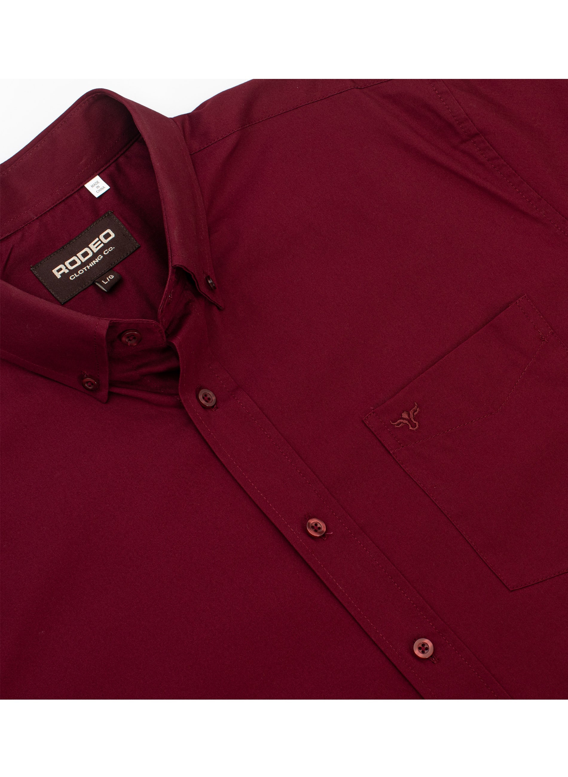 Men’s Solid Western 100% Cotton Twill Button Down Shirt-AC110L-BURGUNDY