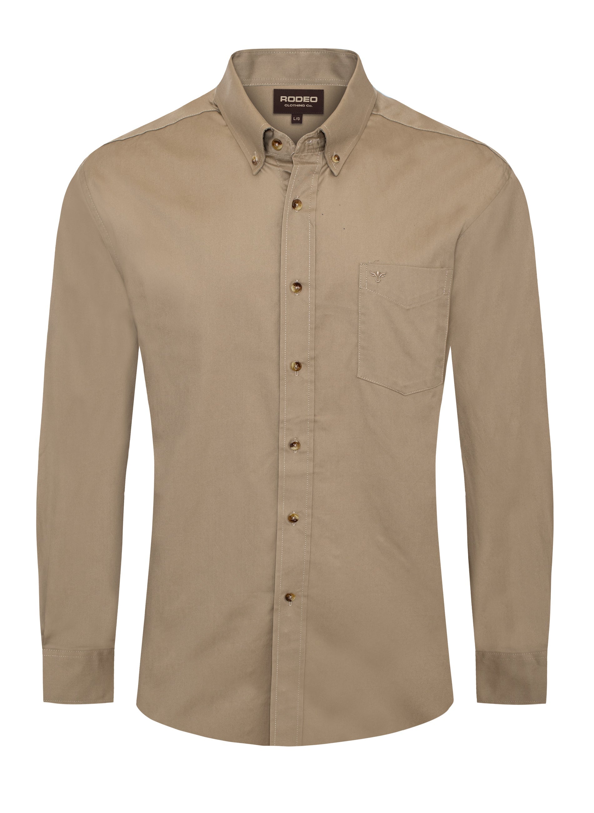 Men’s Solid Western 100% Cotton Twill Button Down Shirt-AC110L-KHAKI