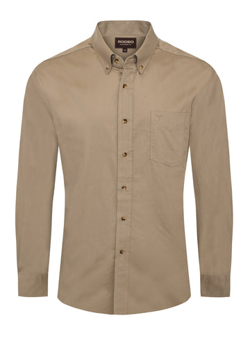 Men’s Solid Western 100% Cotton Twill Button Down Shirt-AC110L-KHAKI