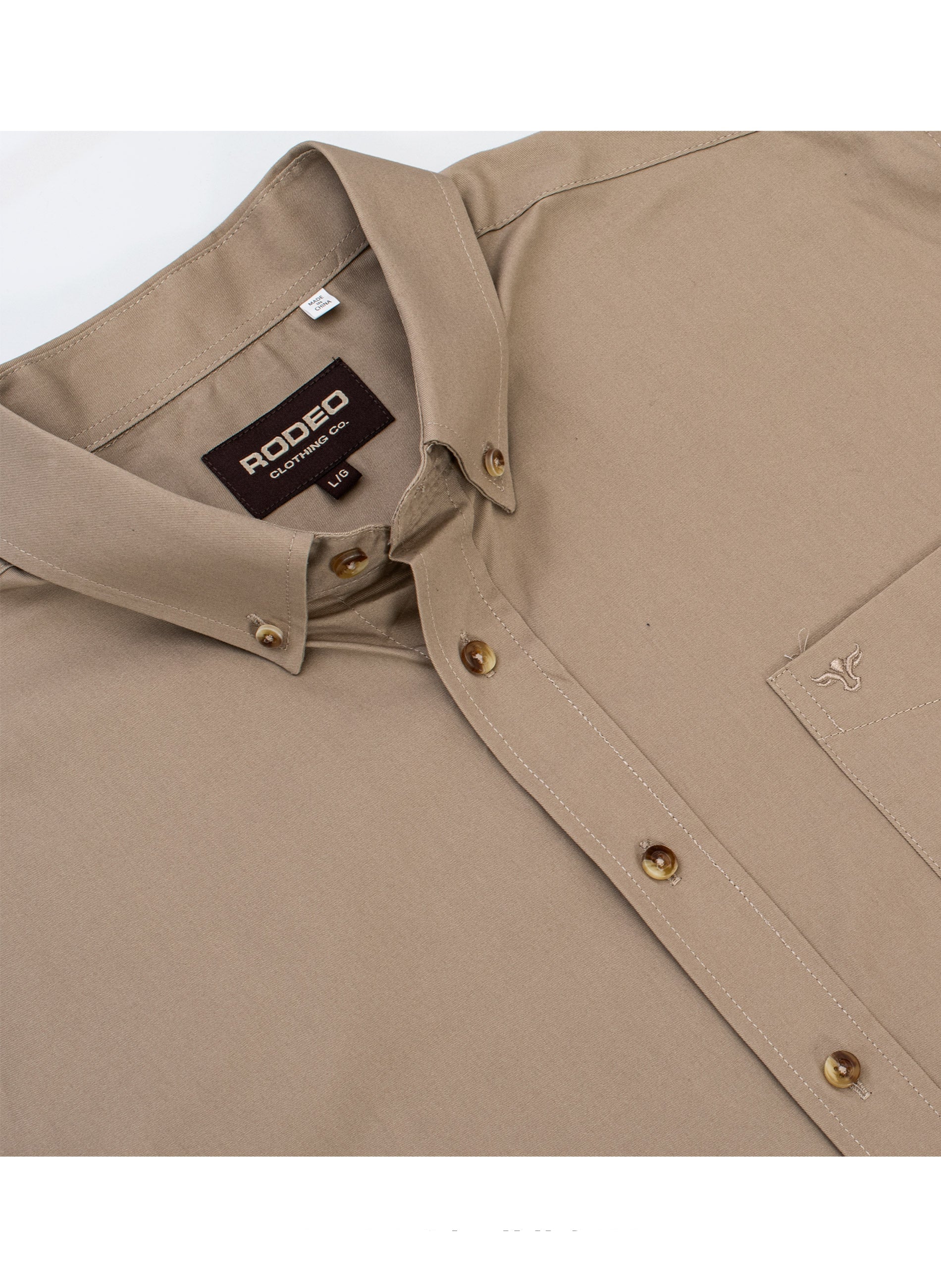 Men’s Solid Western 100% Cotton Twill Button Down Shirt-AC110L-KHAKI