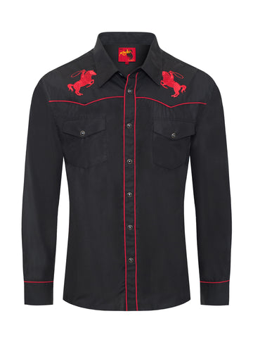Men's Poly/Cotton L/S Horse Embroidery Western Shirts-PS560L-507 - Rodeo Clothing wholesale 