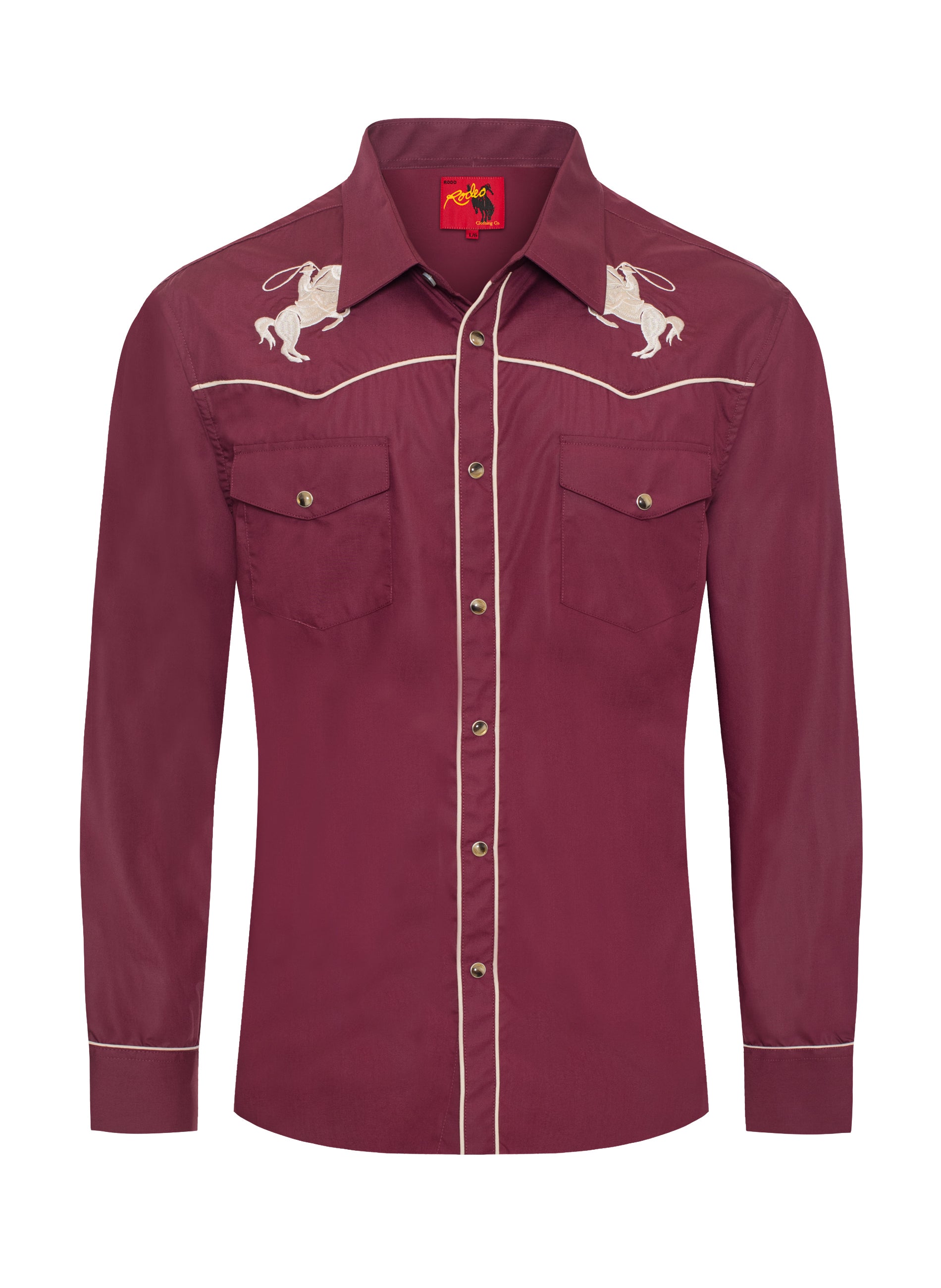 Men's Poly/Cotton L/S Horse Embroidery Western Shirts-PS560L-505 - Rodeo Clothing wholesale 