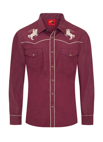 Men's Poly/Cotton L/S Horse Embroidery Western Shirts-PS560L-505 - Rodeo Clothing wholesale 