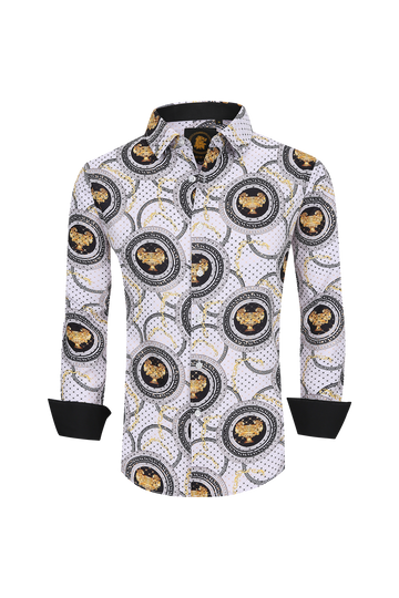 Mens Luxury Brand Printed Silk Like Shirts-HLS2002L-512 - Rodeo Clothing wholesale 