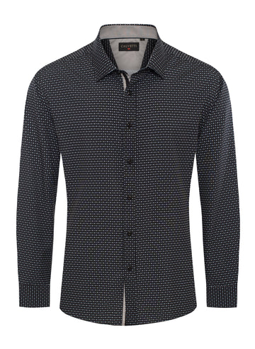 Mens Long Sleeve Printed Casual Button-Down Shirts-HLS2004-129