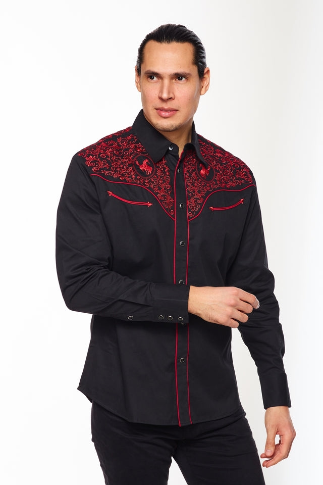 Men's Western Cowboy Embroidery Shirt-PS500L-560 - Rodeo Clothing wholesale 