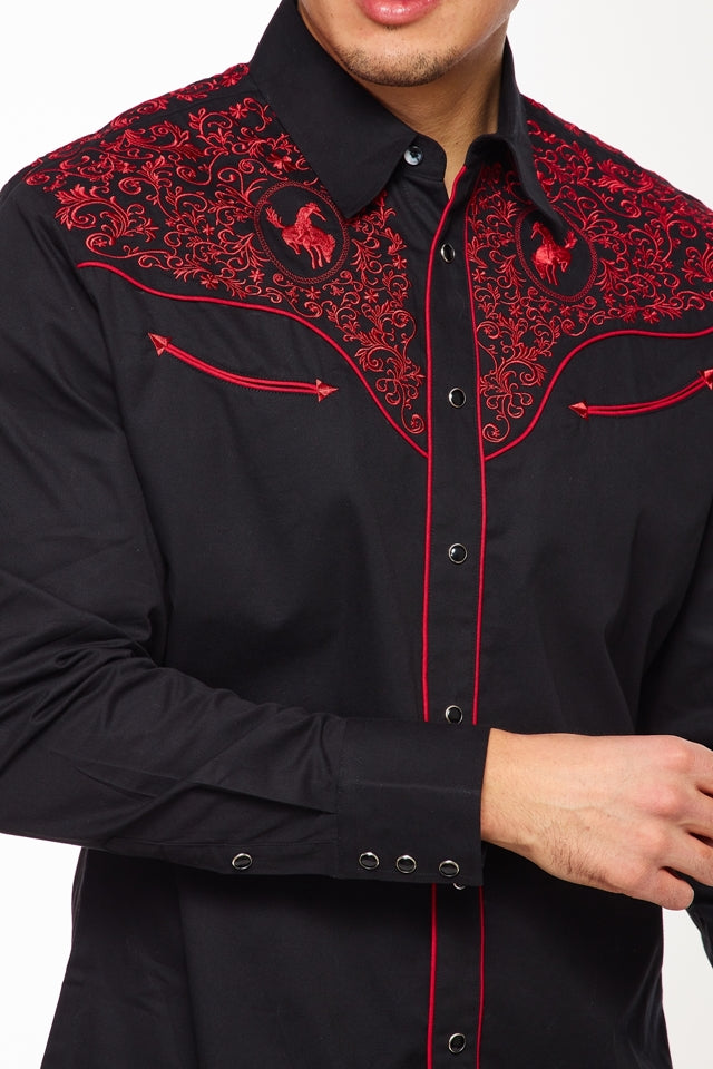 Men's Western Cowboy Embroidery Shirt -PS500L-560