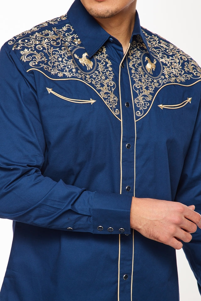 Men's Western Cowboy Embroidery Shirt-PS500L-561 - Rodeo Clothing wholesale 