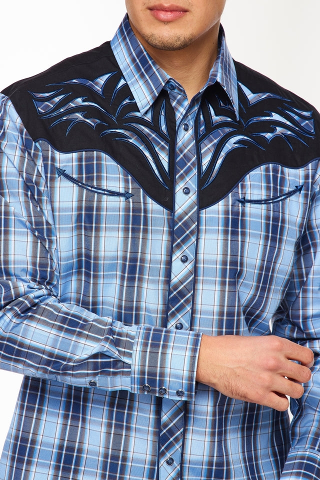 Men's Western Cowboy Embroidery Shirt - PS500L-555