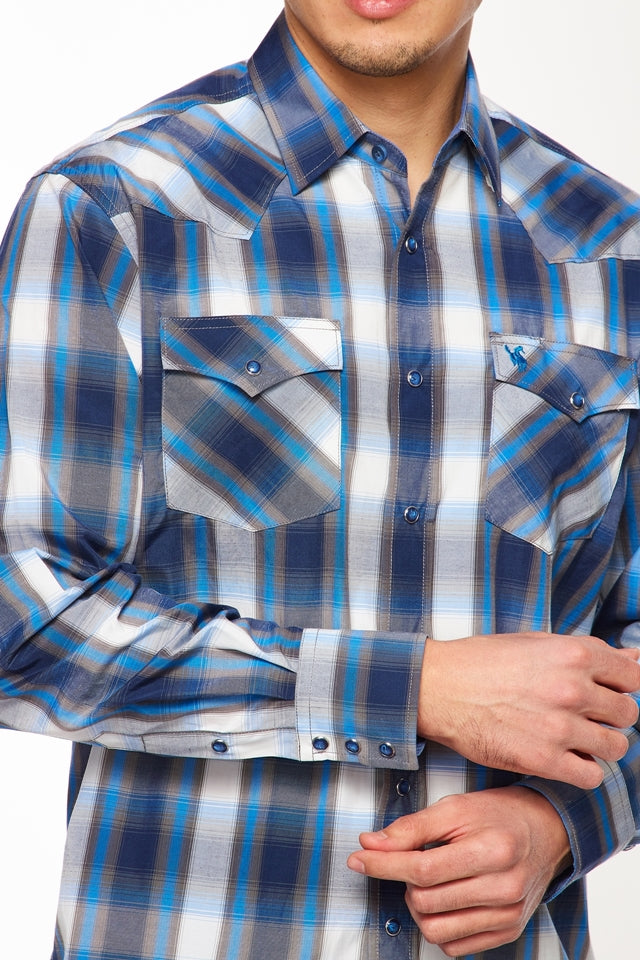 Men's Western Long Sleeve Pearl Snap Plaid Shirt-PS400-491 - Rodeo Clothing wholesale 