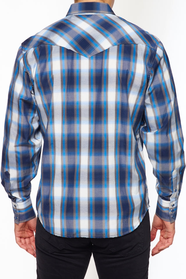Men's Western Long Sleeve Pearl Snap Plaid Shirt-PS400-491 - Rodeo Clothing wholesale 