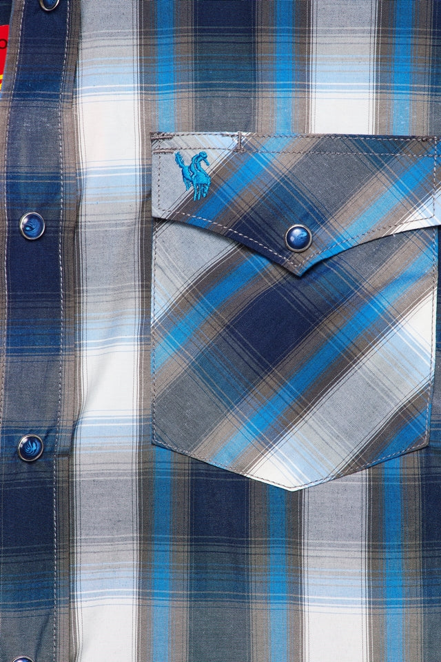 Men's Western Long Sleeve Pearl Snap Plaid Shirt-PS400-491 - Rodeo Clothing wholesale 