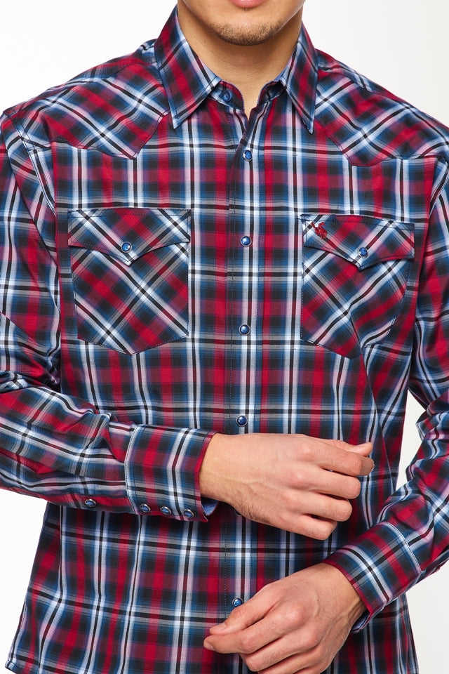 Men's Western Long Sleeve Pearl Snap Plaid Shirt-PS400-490 - Rodeo Clothing wholesale 