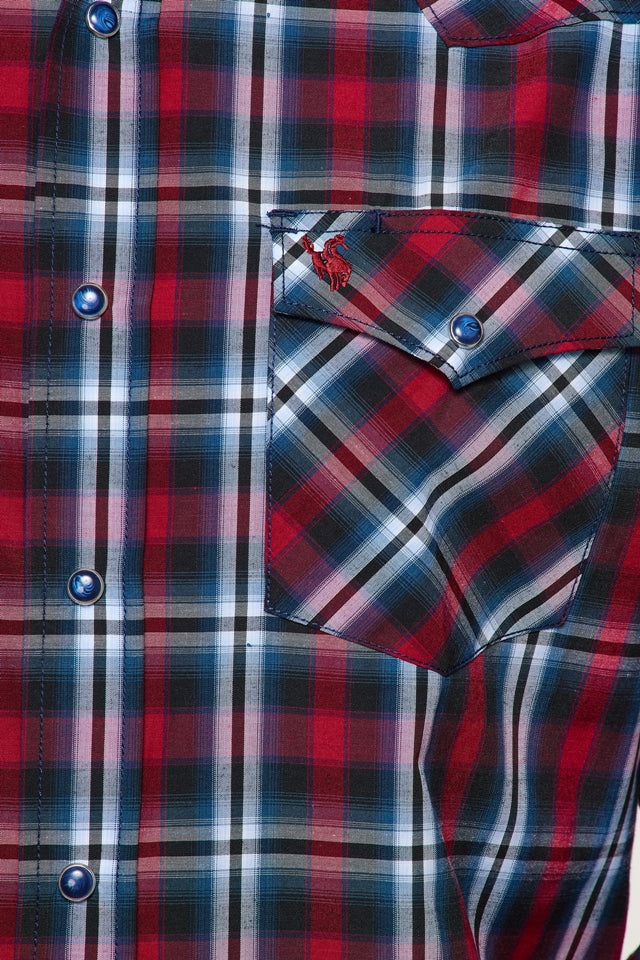 Men's Western Long Sleeve Pearl Snap Plaid Shirt-PS400-490 - Rodeo Clothing wholesale 