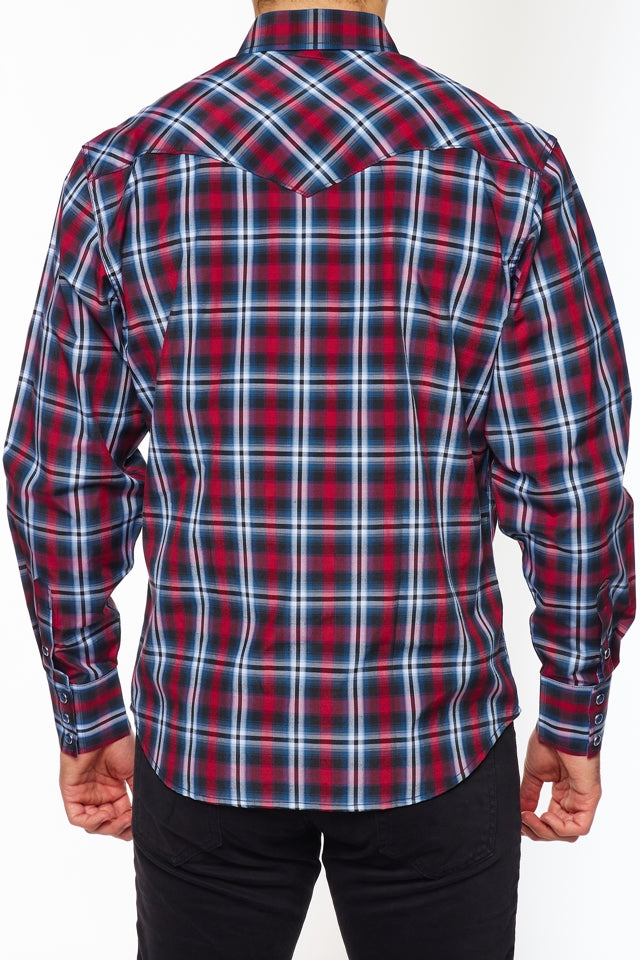 Men's Western Long Sleeve Pearl Snap Plaid Shirt-PS400-490 - Rodeo Clothing wholesale 