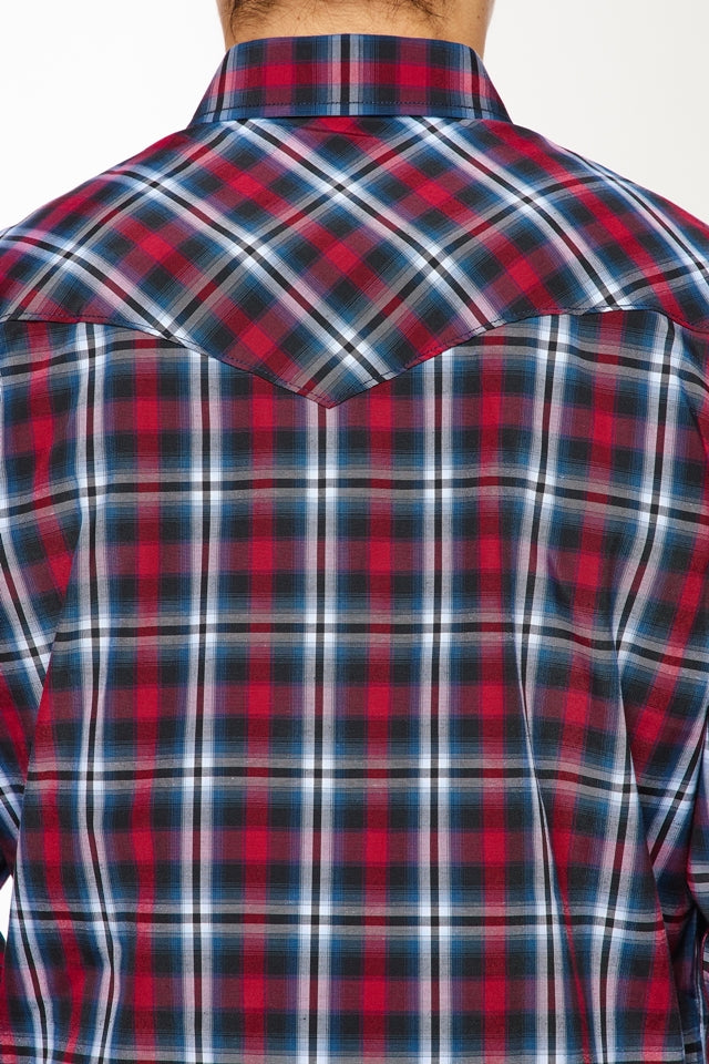 Men's Western Long Sleeve Pearl Snap Plaid Shirt-PS400-490 - Rodeo Clothing wholesale 