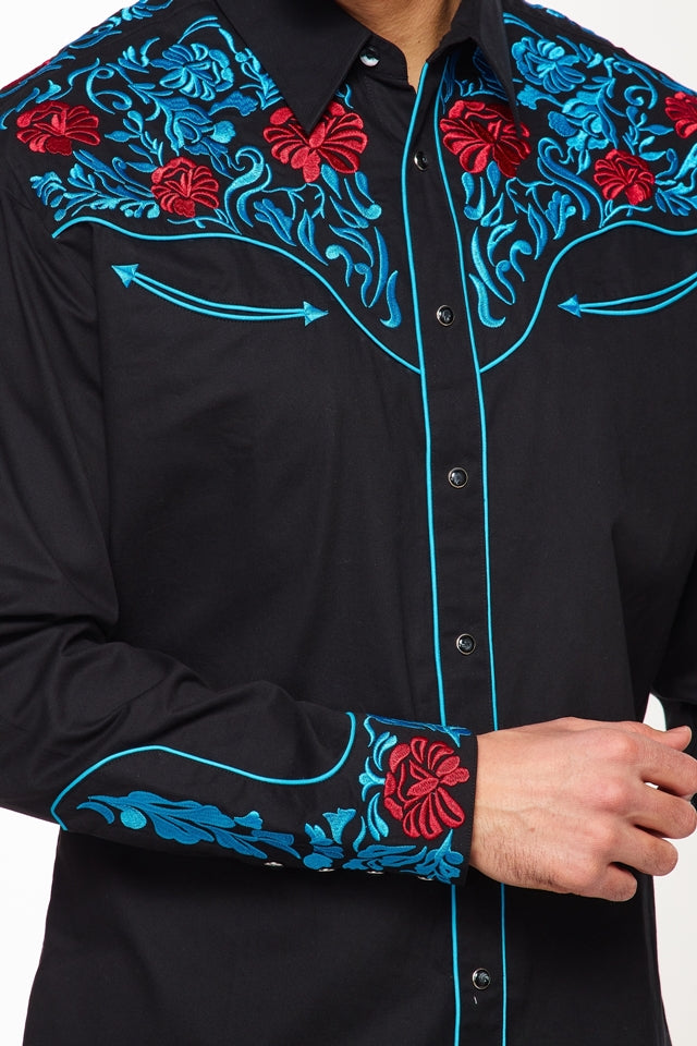 Men's Western Cowboy Embroidery Shirt-PS500L-553 - Rodeo Clothing wholesale 