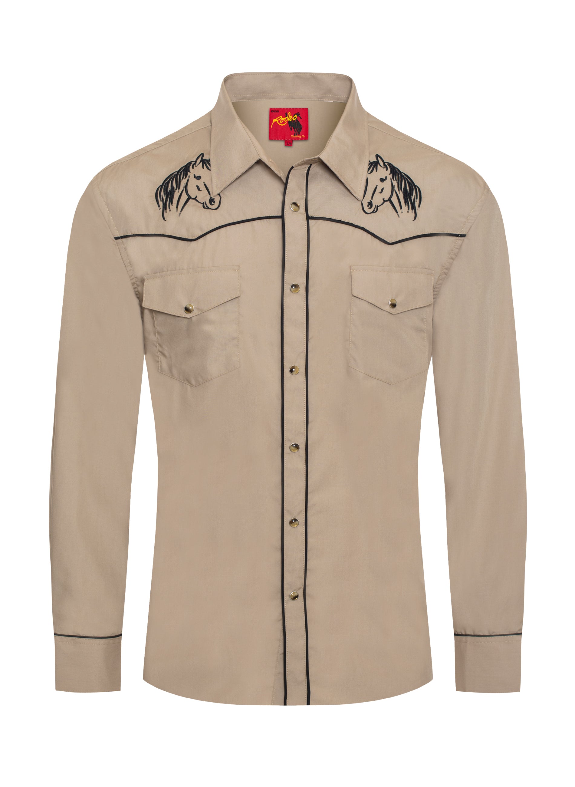 Men's Poly/Cotton L/S Horse Embroidery Western Shirts-PS560L-503 - Rodeo Clothing wholesale 