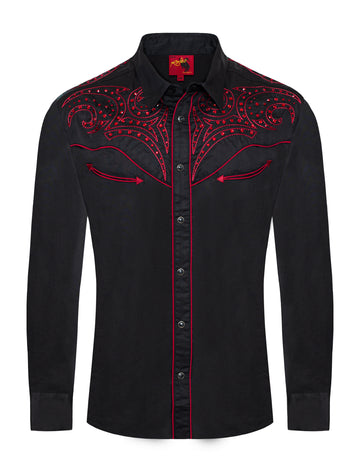 Men's Western Cowboy Embroidery Shirt-PS500D-1004 - Rodeo Clothing wholesale 