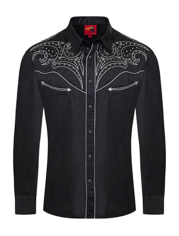Men's Western Cowboy Embroidery Shirt-PS500D-1001 - Rodeo Clothing wholesale 