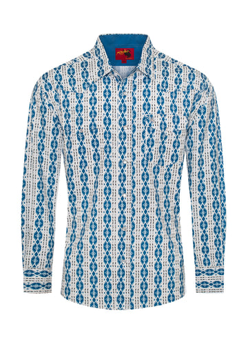 Men's Western Pearl Snap Aztec Print Shirt-MPS110L-1059