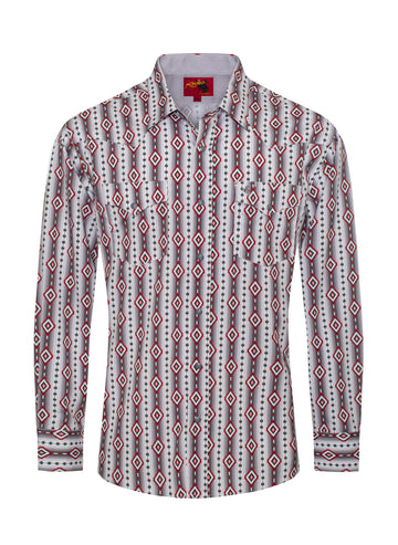 Men's Western Pearl Snap Aztec Print Shirt-MPS110L-1060