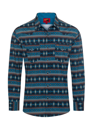 Men's Western Pearl Snap Aztec Print Shirt-MPS110L-1062